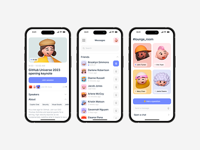 Online Meeting App Concept with Guuulp! Free Avatar Set 3d app concept avatars breakout room calls cartoon characters chat conferencing icons meeting messages online ui user ux video voice webinars