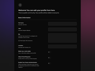 Settings Page Dark Mode design ui ux web