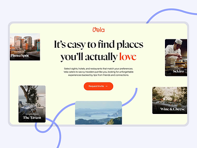 Vela — website animation app blue bright cheerful clean colorful interaction landing lp orange scroll travel travelling ui ux vacation web website yellow