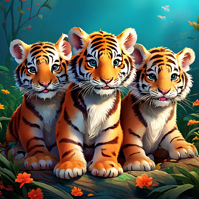 3 cute tigers Ai image ai animal graphic design illustration