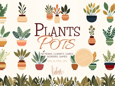 Plants in pots vector set bundle clay pot clipart fabric ficus flat design floral flower graphic design greenery greenhouse hobby illustration nature pattern plants pot set wallpaper