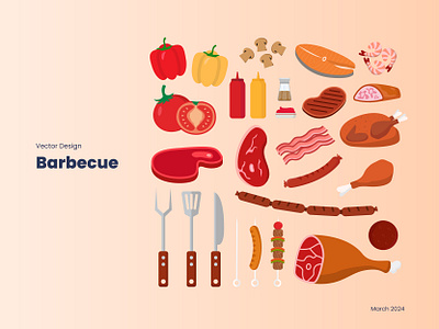 Vector Design - Barbecue Elements 🍖♨️🥩🥓 barbecue barbeque beef collection design design pack elements flat design graphic graphic design icon illustration pack set ui vector