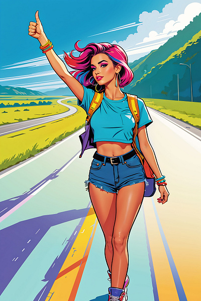 2d/3d Female Character / hitch hiking 3d animation graphic design motion graphics