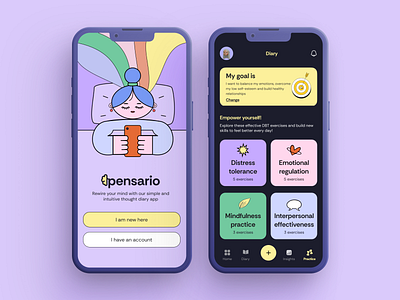 Pensario-CBT diary app branding illustration mobile app design mobile ui ui uidesign uxdesign