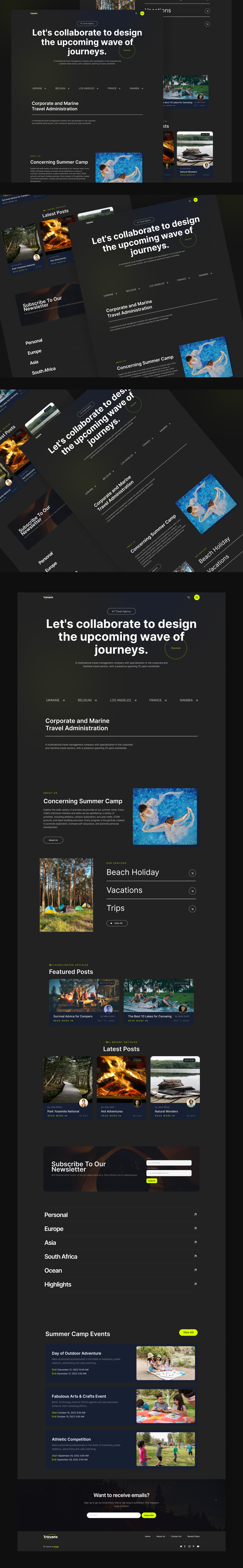 Travens Summer Camp Website arts program camp activities camp facilities nature exploration outdoor adventures sports camp team building travel website uiux design web design