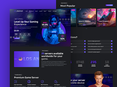 Game Hosting Server Website Design Template - Playhost clean cloud creative gamer gaming hosting interface layout minimal server web design website