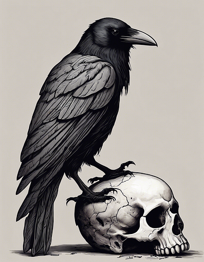 Crow under skull