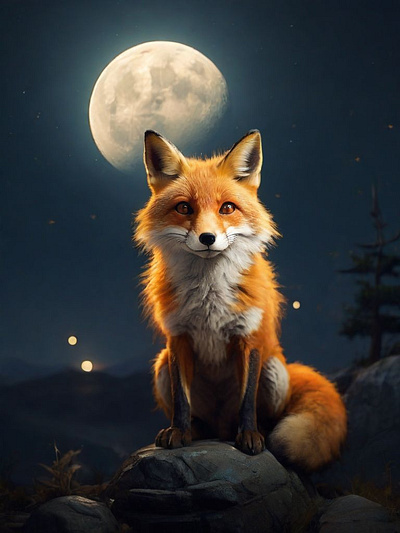 Fox under the moonlight