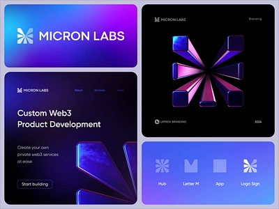 Micron Labs Branding 3d ai blockchain branding crypto defi design edutech fintech gradient icon identity learning lettering logo machine model neuronet saas tech