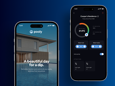 Smart Pool App dark mode design mobile app smart app smart pool app swimming pool app ui ui design