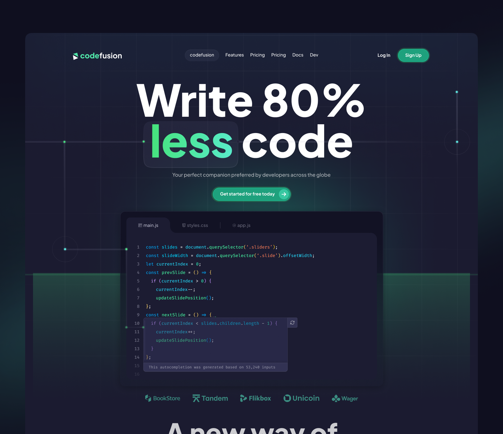 Codefusion - AI-powered code editor ai chatgpt clean coding copilot design github gradient hero hero design illustration landing page minimal minimalist modern programming ui ux website website hero