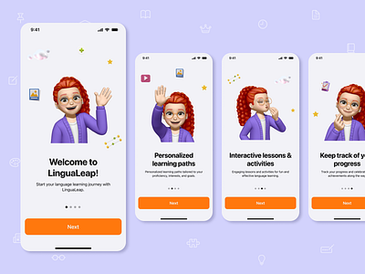 Onboarding. Language Learning App apple appleapp appstore design education english language learning memoji mobileapp onboarding ui ux uxuidesign