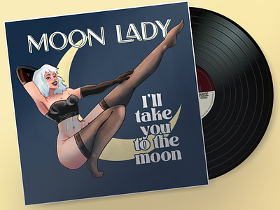 Pin Up - Moon Lady blue comics digital art disc editorial graphic design illustration mock up moon music old painting pin up pop sexy ulbum video vinil vintage woman