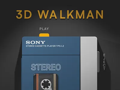 Skeumorphic 3D Retro Walkman 3d 80 90 animation audio framer interactif music play retro skeumorphic spline tape walk walkman