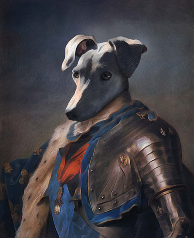 Photograph of a dog and added it to a painting.