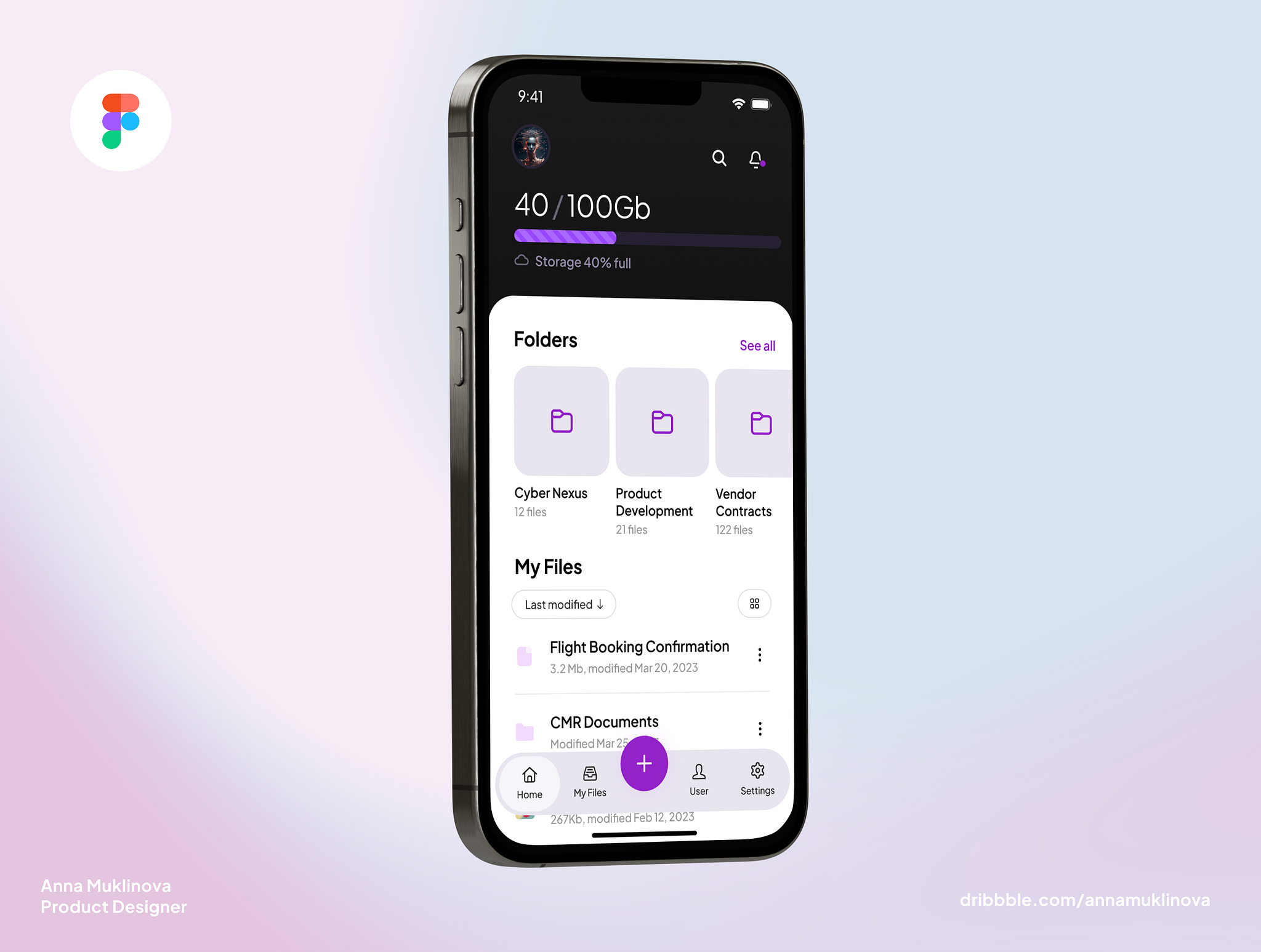 File Storage App App Home Screen Design Template by Anna Muklinova on