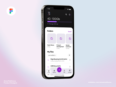 File Storage App App Home Screen Design Template by Anna Muklinova on