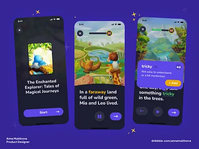 Designing an Educational Reading App for Kids app blue book cover design elementary ios kids learning literacy mobile play progress reading rewards story ui violet words