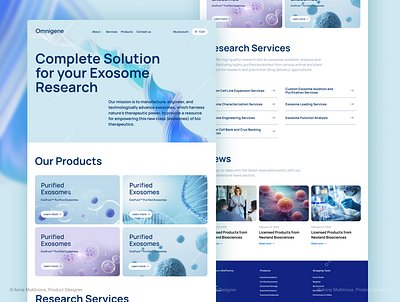 Medical Home Page Website Design Template for Figma blue business dna emerald exosome health home page lab landing page light medical mobile news organic research service test turquoise ui website