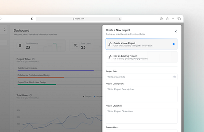 Project Management Dashboard | Create Project ✨ create a project dashboard design figma modal modal ui overlay popup projects saas dashboard ui ui design ui ux ux ux design