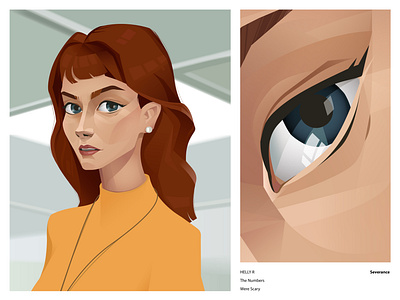 Woman portrait beauty cartoon character closeup emotion employee eye female girl illustration lady portrait poster red hair series severance sight vector woman young
