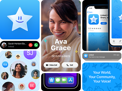 Linked. | a messenger brand app bento blue call creative design face grid linked messenger mobile social star