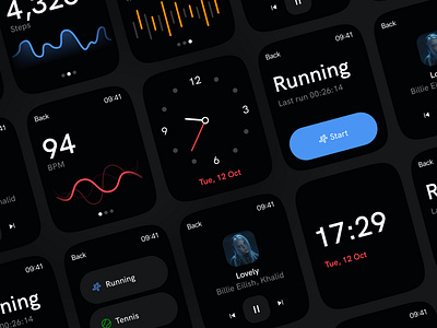 Smartwatch Interface Design appdesign branding darktheme design facewatch smartwatch smartwatchui ui uidesign uiux uiuxdesign uxdesign watchface watchfacedesign watchos watchui watchuidesign watchuiux