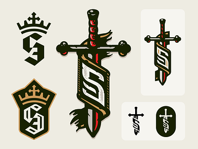 S3 Branding Kit battle branding clothing crown gym identity illustration king knight knowledge military monogram print s3 scroll supply sword tactical typography warrior