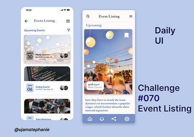 Daily UI day 70, Event Listing app branding design graphic design ui ux