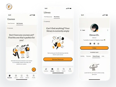 Empty State Design for Education App: Roundout app design empty states illustration logo roundout saas social app study study app ui ui design ux