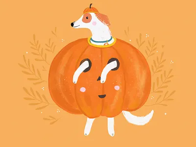 Look, I’m a pumpkin! digital art. dog halloween illustration procreate
