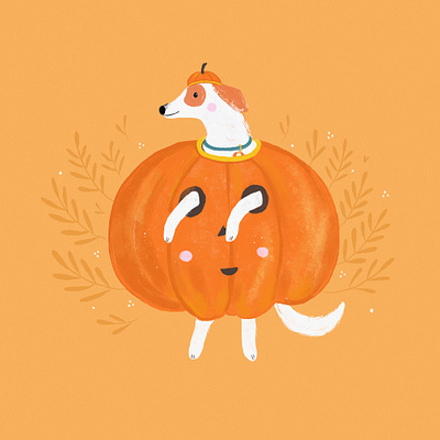 Look, I’m a pumpkin! digital art. dog halloween illustration procreate
