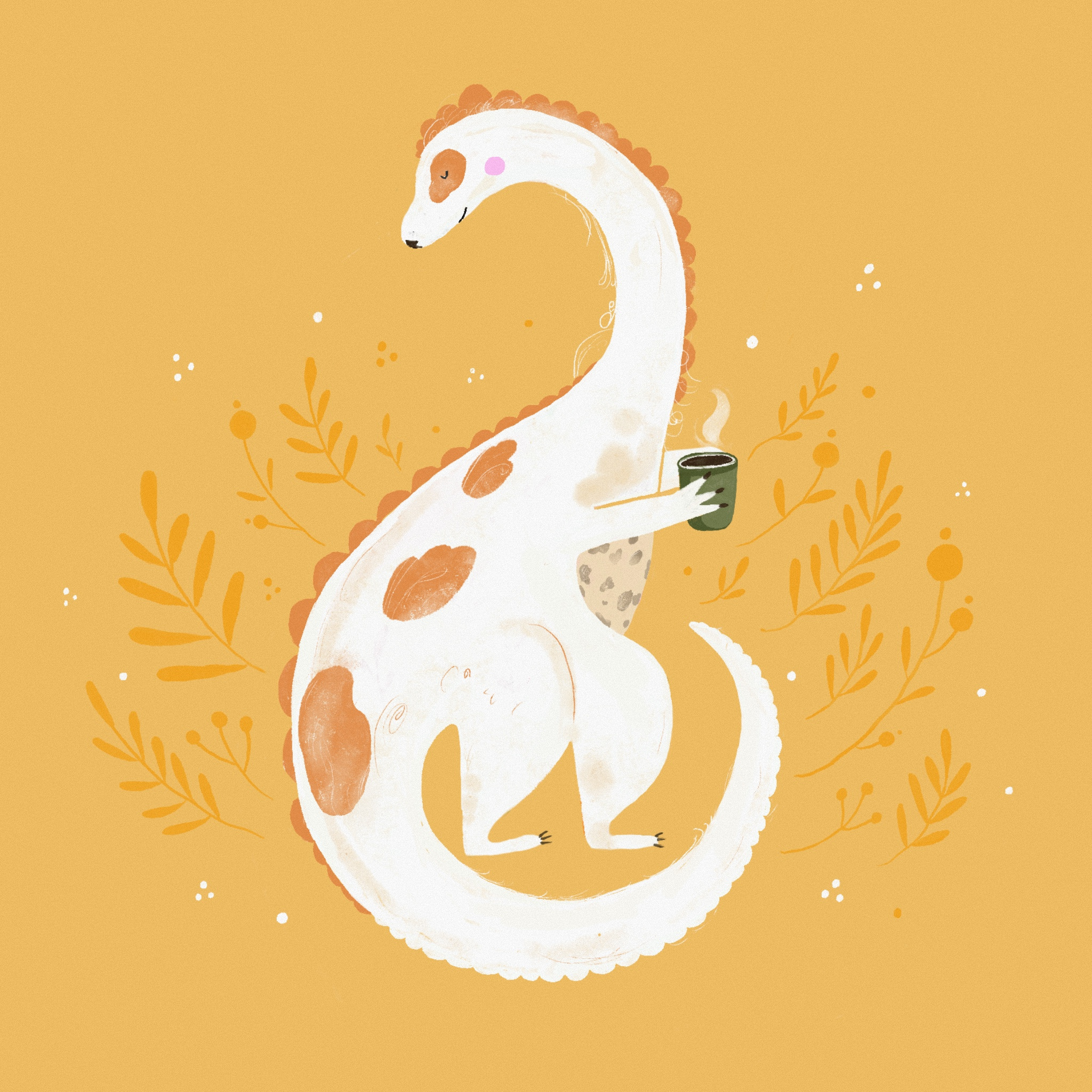 Doggosaur with coffee art digital art drawing illustration procreate