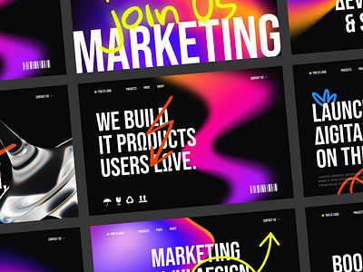 Digital products. Concept 3d business concept creative digital gradient graphics handdrawn handwriting it landing market marketing neon product shapes space typography ui