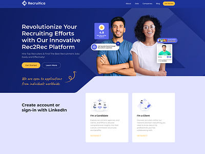 Recruitica Job Platoform ai job portal branding cms freelance freelance agency freelance web designer home page home page design job job ai job portal job site job web jobsite portal design react ui web development website website design