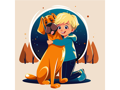 Boy and dog boy cartoon dog illustration ki pet vector