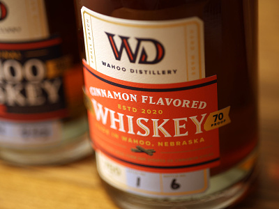 Wahoo Distillery Cinnamon Whiskey branding label design logo packaging whiskey whiskey design
