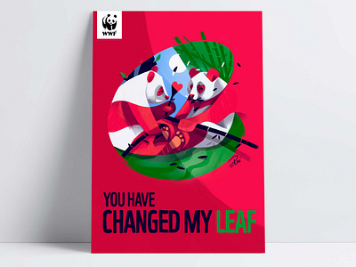 Love has no species animals art artist design illustration illustrator leaf love panda poster procreate svalentine wwf