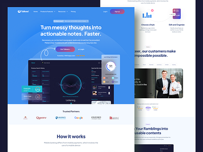 Talkee - SaaS Product Website Design about b2b b2b saas faqs features footer hero homepage landing landing page saas saas hero saas landing page saas website testimonial ui web web app landing page web design website