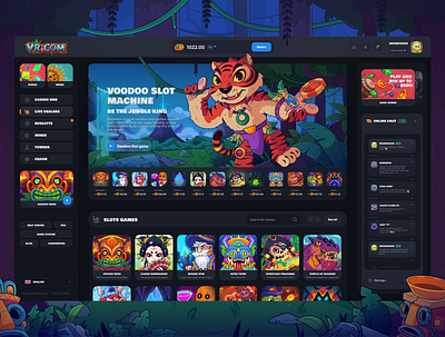 Voodoo Rush: Live Dealers art banner betting bonus casino dark theme gambling gaming igaming illustration jungle live online slot slot machine tiger ui game uiux web web design