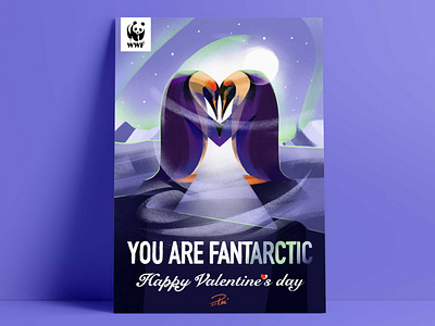 love has no speciest art artic artist design heart illustration illustrator love penguins poster procreate sanvalentine wwf