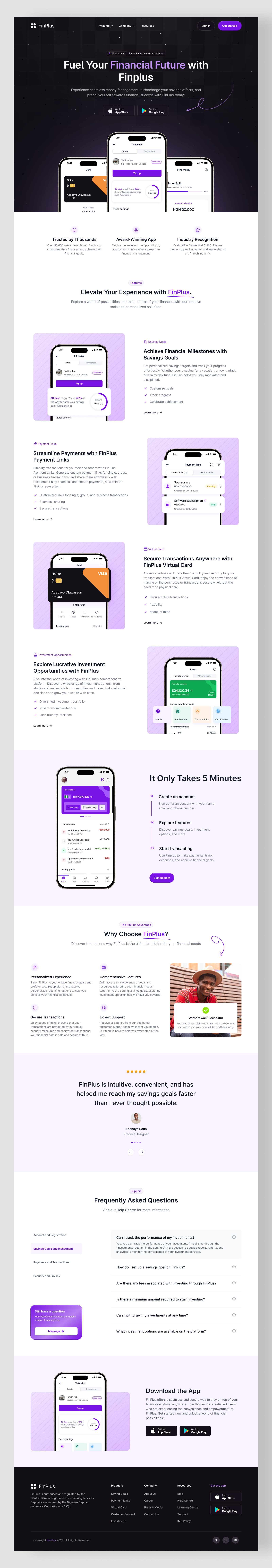 FinPlus - Finance Landing Page design finance finance landing page finance website fintech fintech landing page fintech website landing page ui website website design
