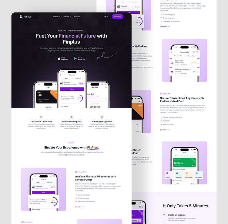 FinPlus - Finance Landing Page by Adebayo Oluwaseun on Dribbble