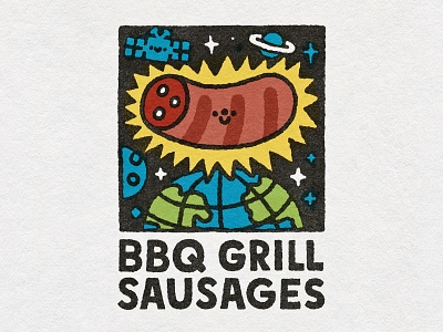 BBQ Grill Sausages bbq cosmos cute design doodle earth fantastic fun graphic design grill illustration japanese kawaii saturn sausage smile space sticker universe