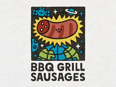 BBQ Grill Sausages bbq cosmos cute design doodle earth fantastic fun graphic design grill illustration japanese kawaii saturn sausage smile space sticker universe