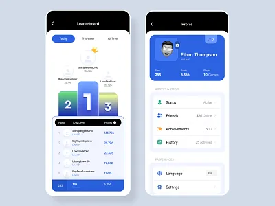 Gamified Leaderboard & Profile UI app leaderboard design game gamified gaming landing page leaderboard mobile app modern profile status ui ui kit ux website