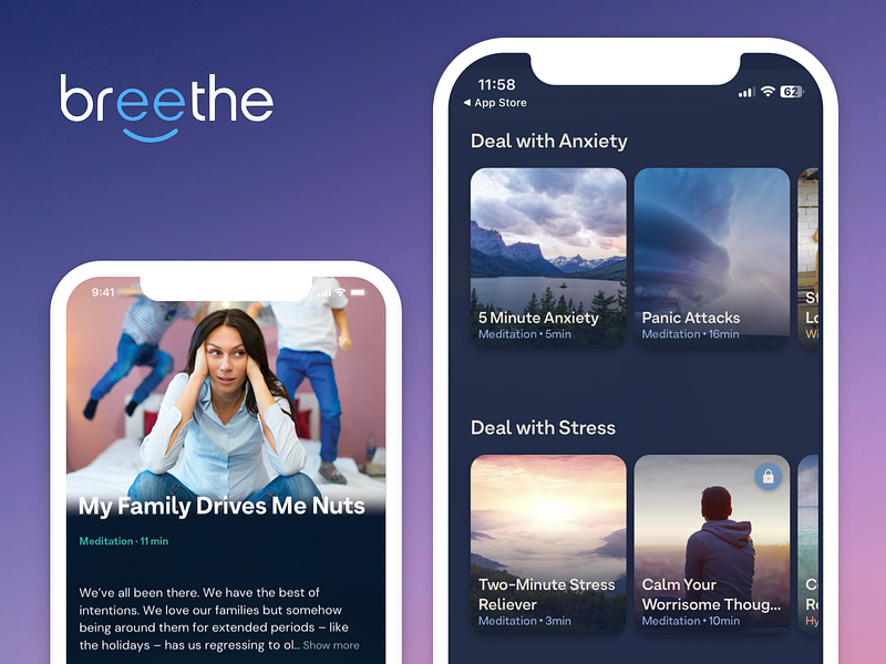 Breethe - wellness app for meditation breethe app meditate relax weellbeing yoga