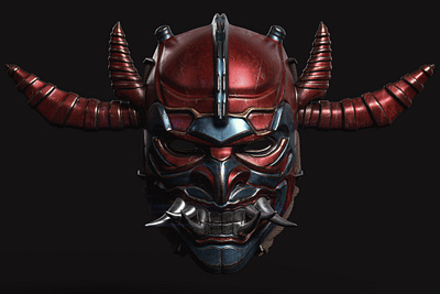 Oni full mask 3d 3d modeling armor character design face mask fantasy mask oni warrior zbrush