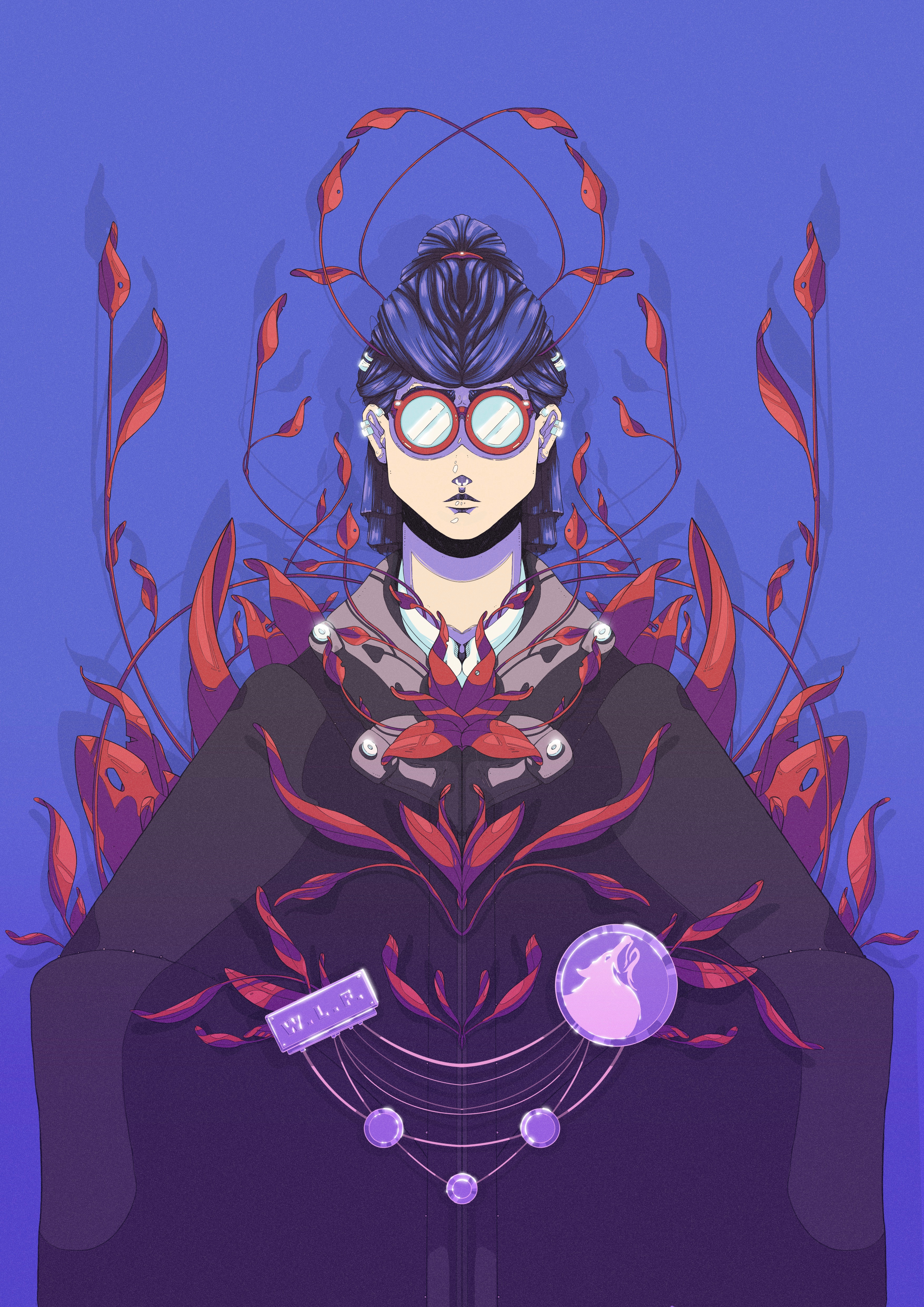 W.L.F. art blue digital art digital illustration drawing ill illustration plants red