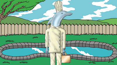 Marcus the dolphin cartoon character design concept art digital art illustration